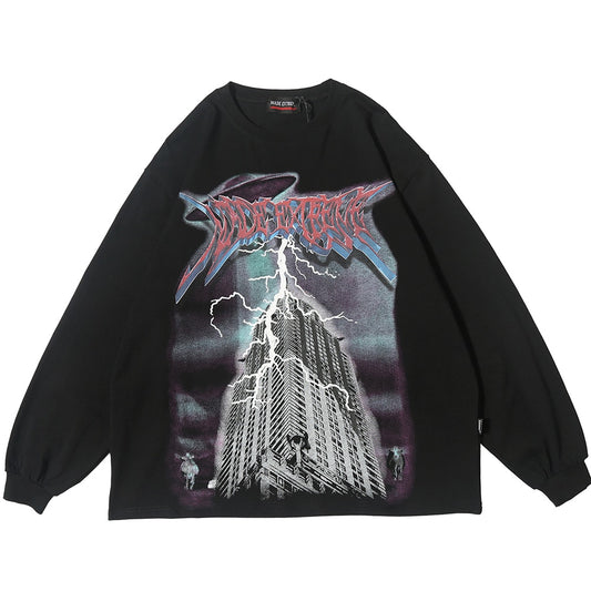 Lighting Graphic Long Sleeve T Shirts Gothic Punk Rock Tees Men Hip Hop