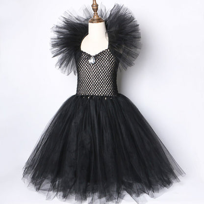 Solid Black Halloween Costumes Kids Girls Tutu Dress Ankle Length