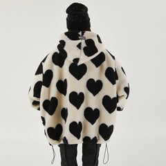 Cute Heart-shaped Print Lambswool Winter Jacket Men