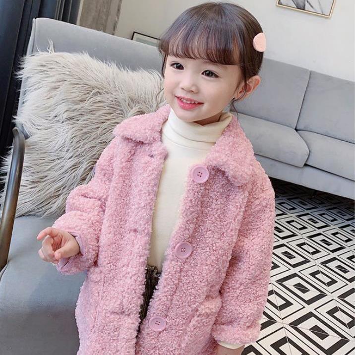 Children Lambswool Coat Baby Turndown Collar Thicken Warm Jacket Girls