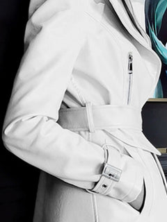 Nerazzurri Spring Runway White Long Leather Trench Coat for Women