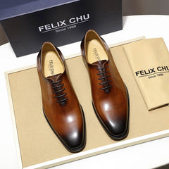 Men Real Leather Wholecut Oxford Shoes Classic Dress Shoes Brown Black Hand-Painted Office Formal Business Man Shoes