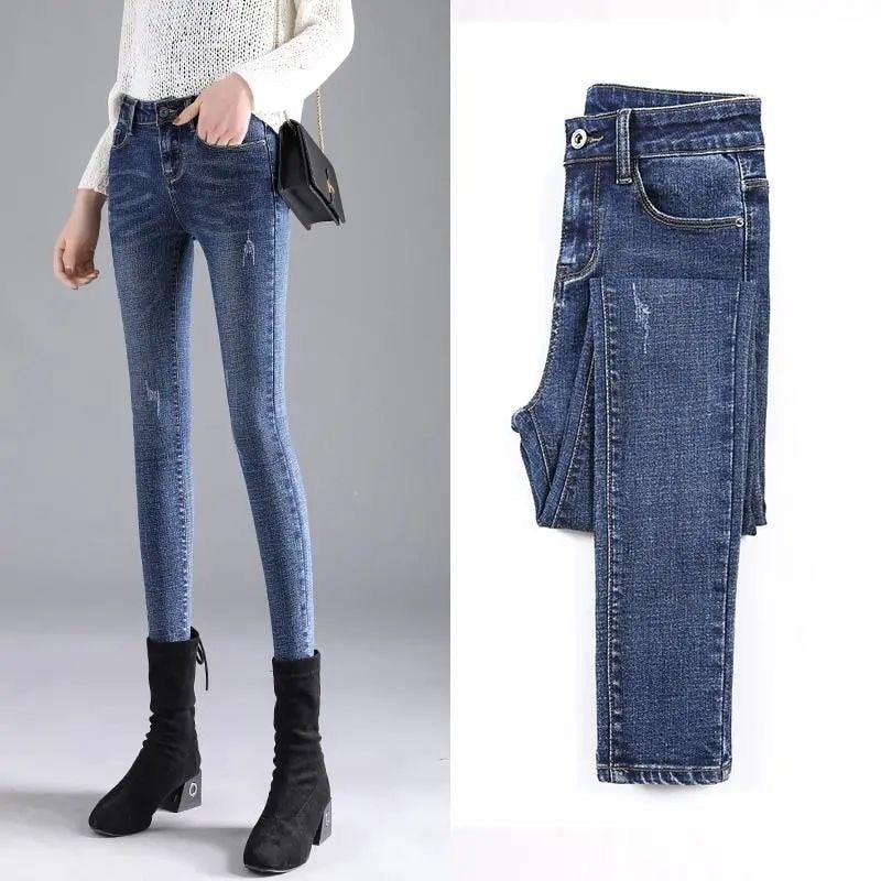 Women Jeans Autumn Elastic Pencil Trousers High Waist Ladies Tight Clothing