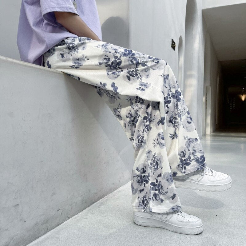 Spring Summer Flower Pants Men Fashion Printed Casual Pants Men