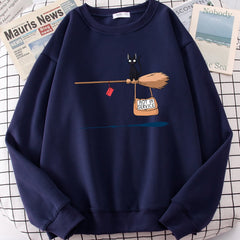 Cute Cat Not In Service Print Hoodies Women Casual Crewneck Sportswear