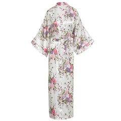 Women Exquisite Print Flower Kimono Gown Wedding Robe Elegant Ankle-length