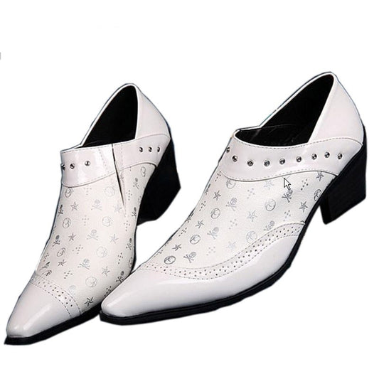 Handmade High Quality Man Leather Shoes Square Heels White Wedding Shoes