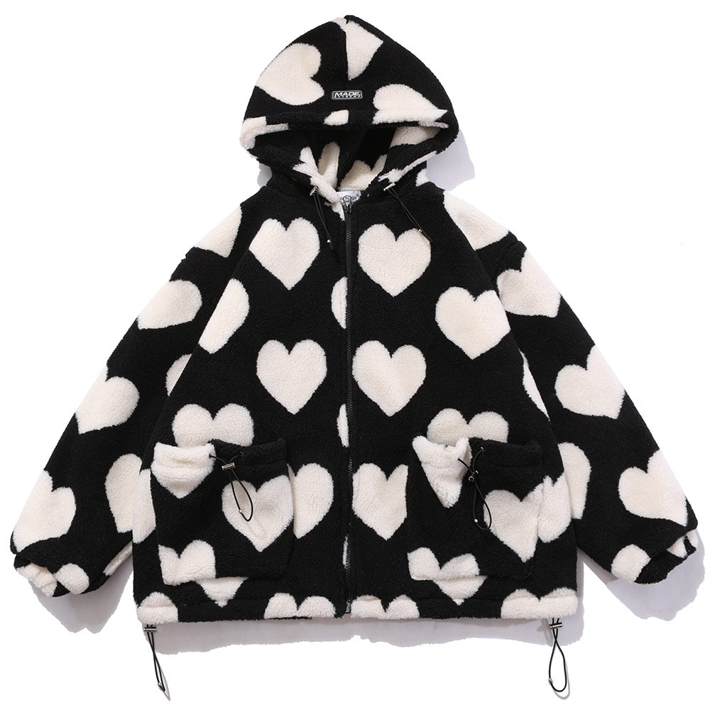 Cute Heart-shaped Print Lambswool Winter Jacket Men