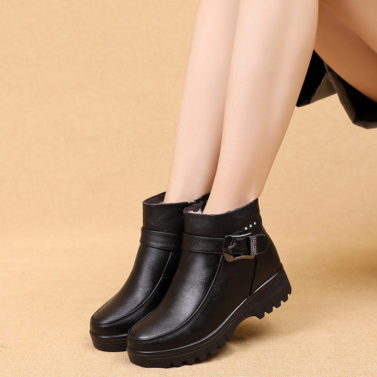 Fashion Winter Women Genuine Leather Ankle Boots Female Thick