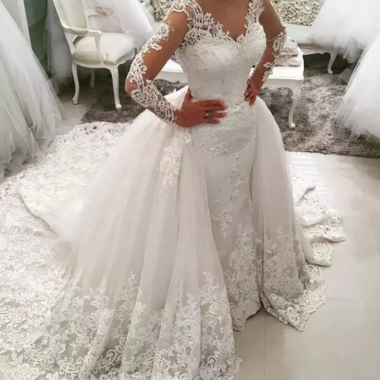 White Bridesmaid Dresses: Wedding Dress Long Sleeve Lace Bridal Wedding Gowns