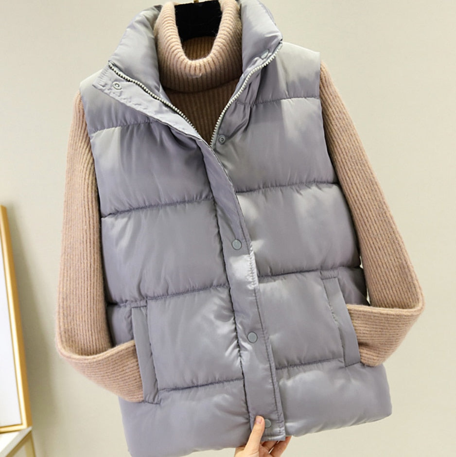 Women Winter Warm Cotton Padded Puffer Vests Sleeveless Parkas Jacket