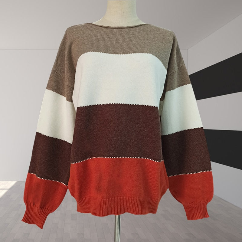 Loose Autumn Winter Striped Sweater Women Pullover Plus Size Womens