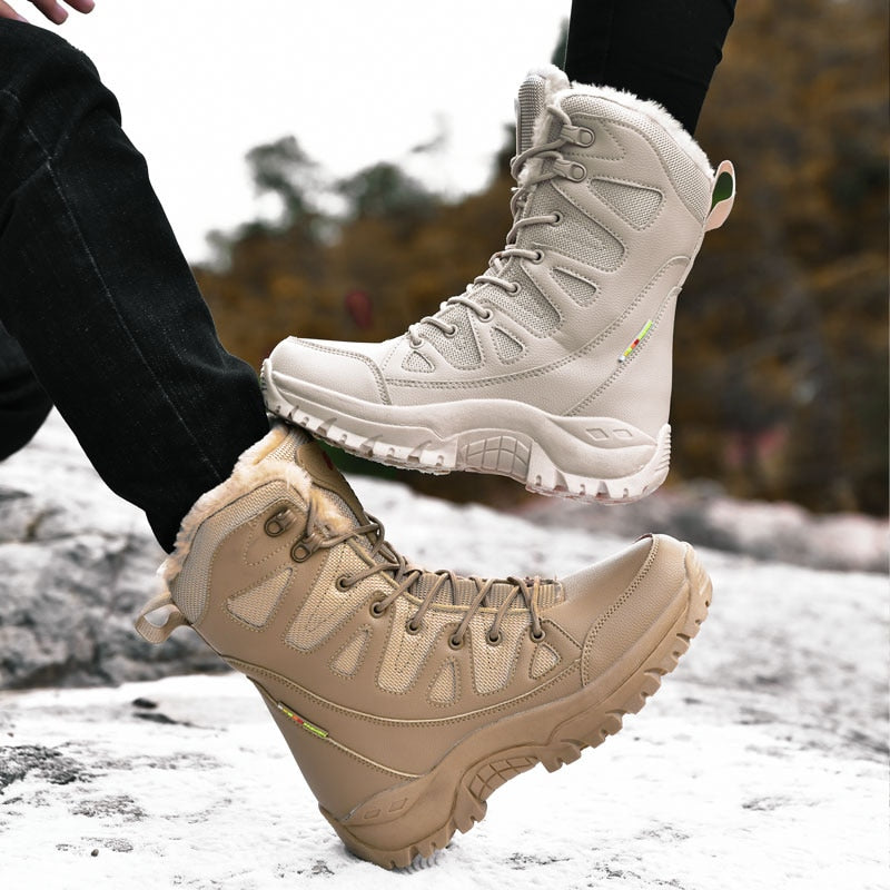 Warm Plush Snow Boots Men Lace Up Casual High Top Men Boots