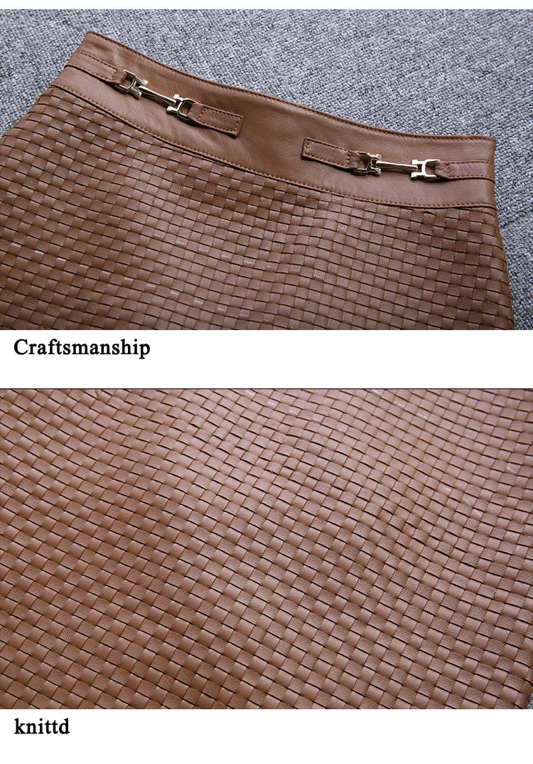 Luxury Leather Clothing Women Stylish Knitted Skirt Female High Waist Weaving
