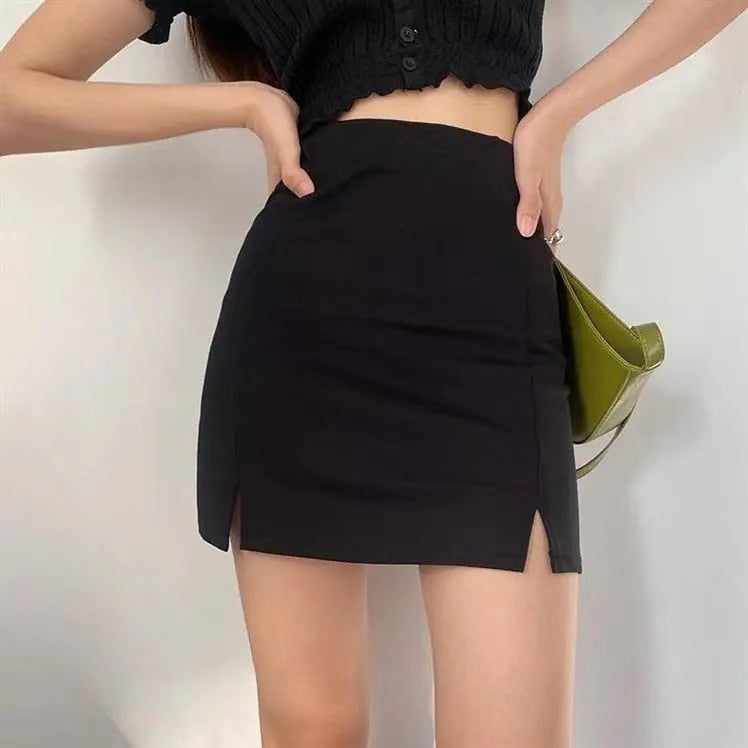 Skirts Women Black Split Office Ladies   High Waist Elegant Slim Mini Skirt Student