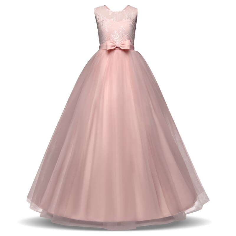 Vintage Flower Girl Princess Dress For Weddings Summer Kid Formal Bow Long