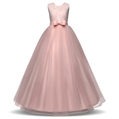 Vintage Flower Girl Princess Dress For Weddings Summer Kid Formal Bow Long