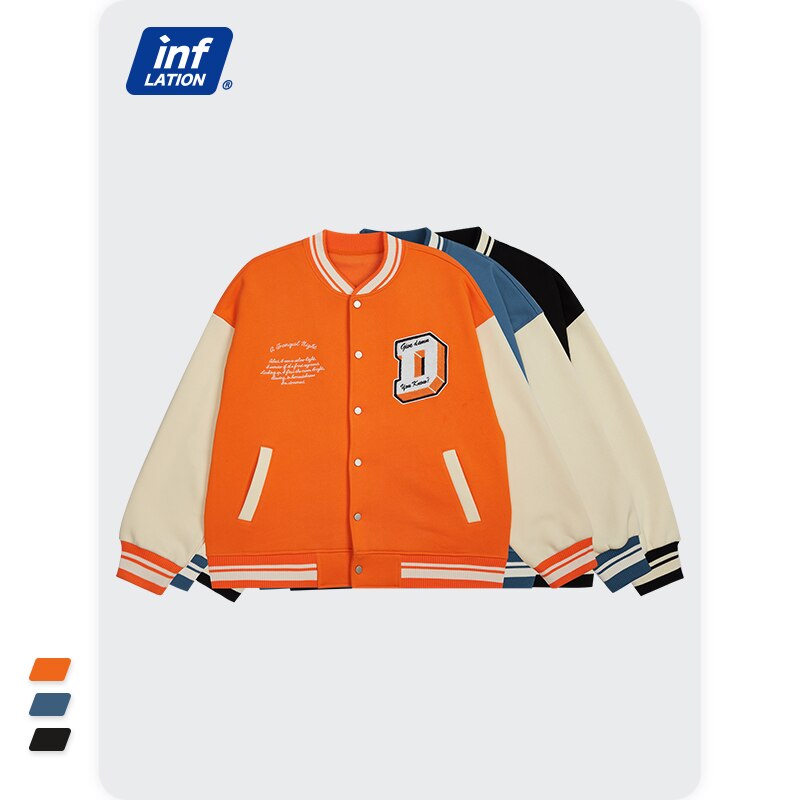 INFLATION Baseball Varsity Jacket Men UK Streetwear Color Block Vintage