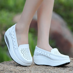 Genuine Leather Women Fashion Sneakers Leather Shoes Rocking Shoes