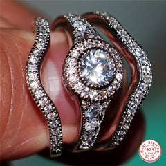 Luxury Round Cut AAA Zircon Crystal Rings For Women 925 Sterling