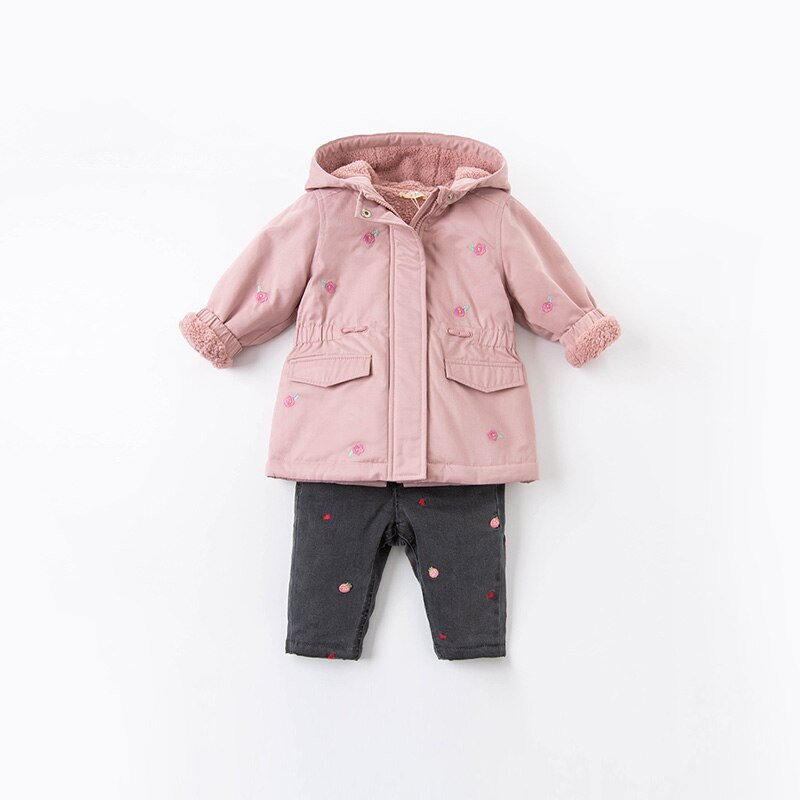 Winter Baby Girls Fashion floral embroidery padded hooded