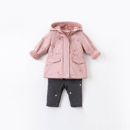 Winter Baby Girls Fashion floral embroidery padded hooded