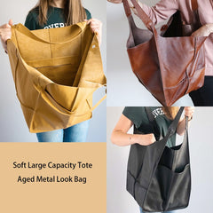 Casual Soft Large Capacity Tote Women Handbags Designer Aged Metal Look