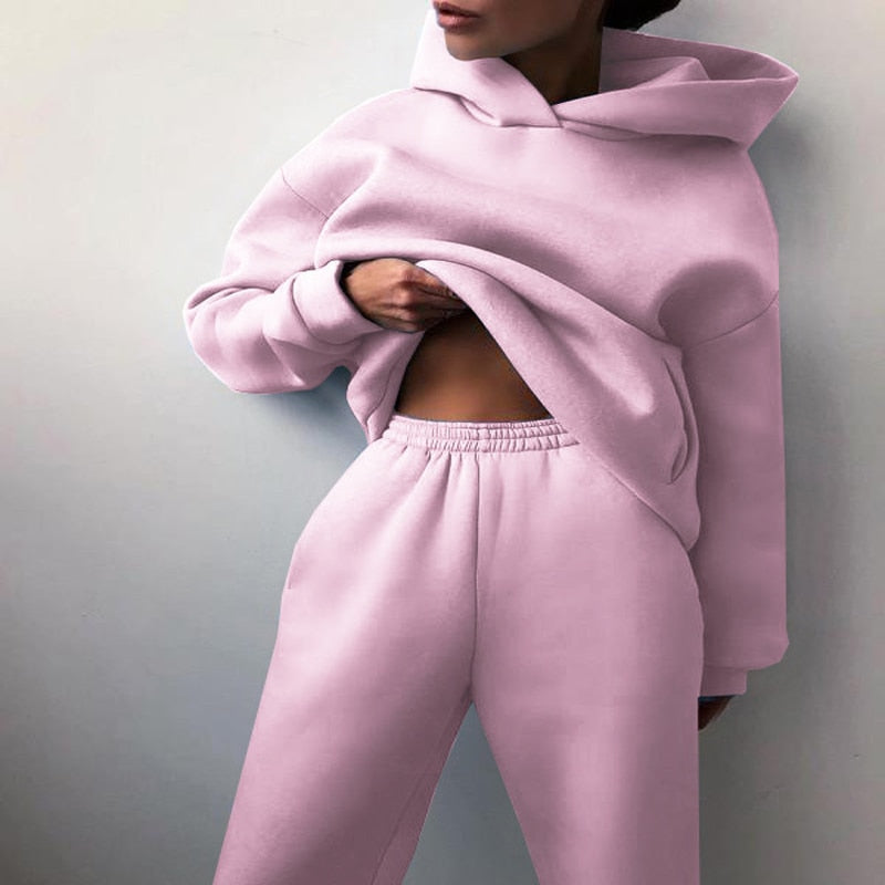 Women Tracksuit Suit Autumn Fashion Warm Hoodie Sweatshirts Two Pieces