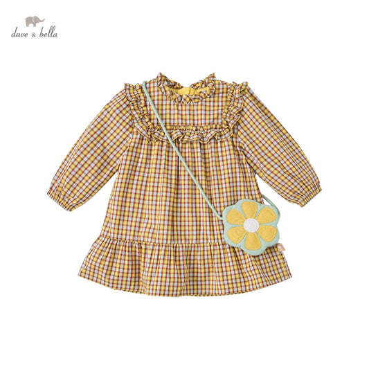 dave bella spring baby girls fashion plaid dress with a small bag party dress