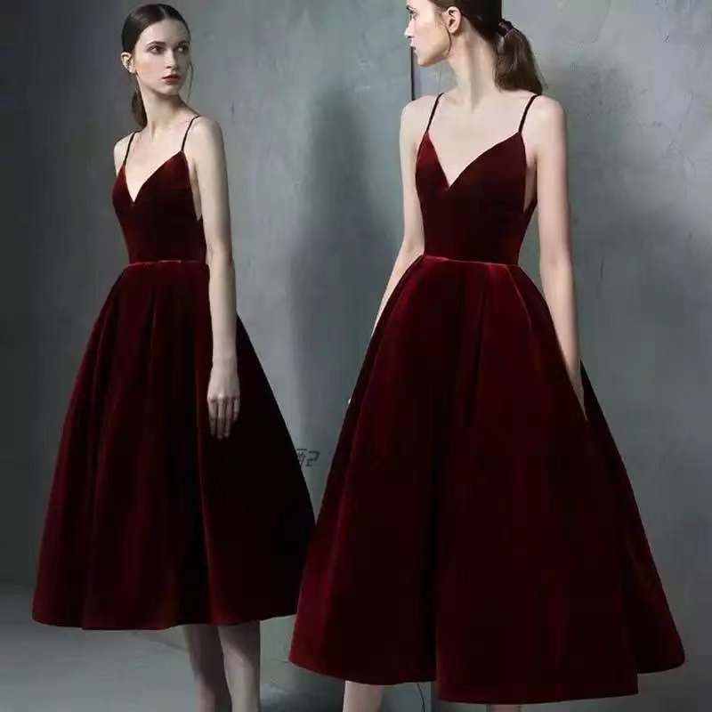 Homecoming Dresses: Plus size customized Elegant Velvet Women Party Dress V Neck