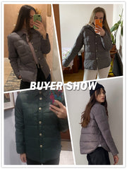 Autumn Winter Women Turn Down Collar Down Coat Ultra Light