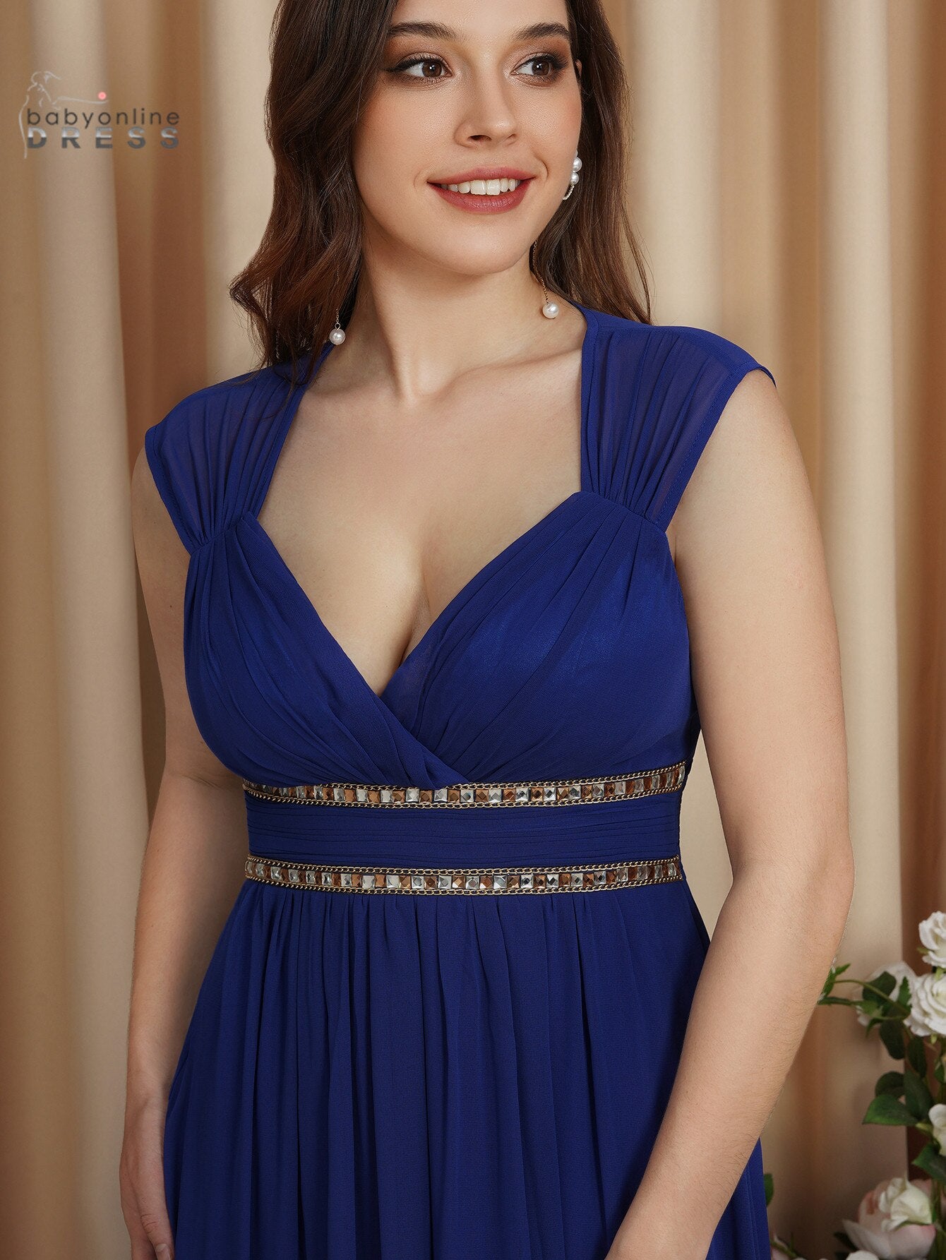 Homecoming Dresses: Long Chiffon Prom Dresses V-Neck Sleeveless Crystal