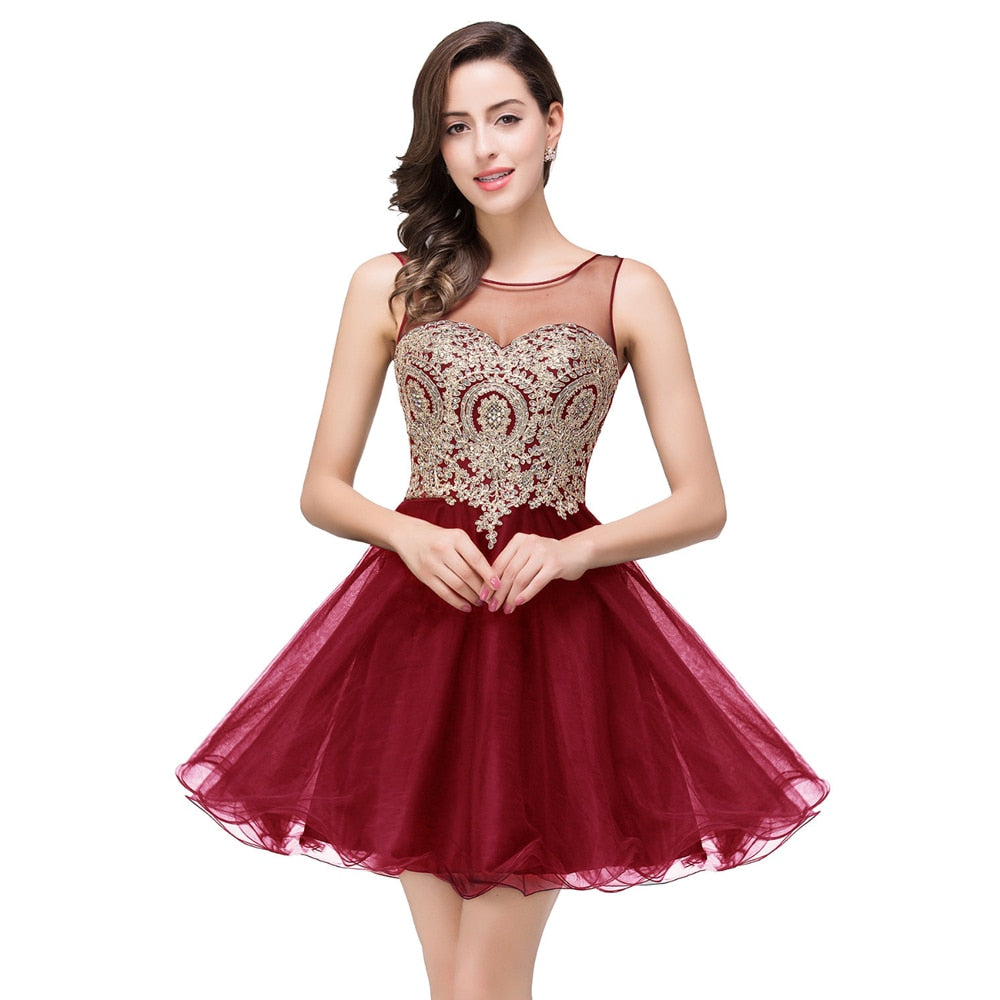 Homecoming Dresses: Champagne Tulle Short Prom Dresses Sweetheart Neck Sleeveless