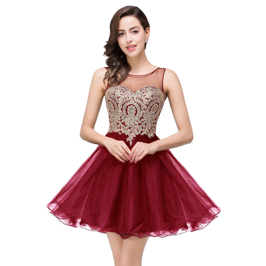 Homecoming Dresses: Champagne Tulle Short Prom Dresses Sweetheart Neck Sleeveless
