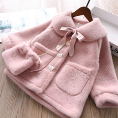 Children baby long mink fur coat girl fur one plus plush heavy coat