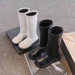 Children Leather Boots for Girls Simple Classic Fashion Kids Knee-high Boots