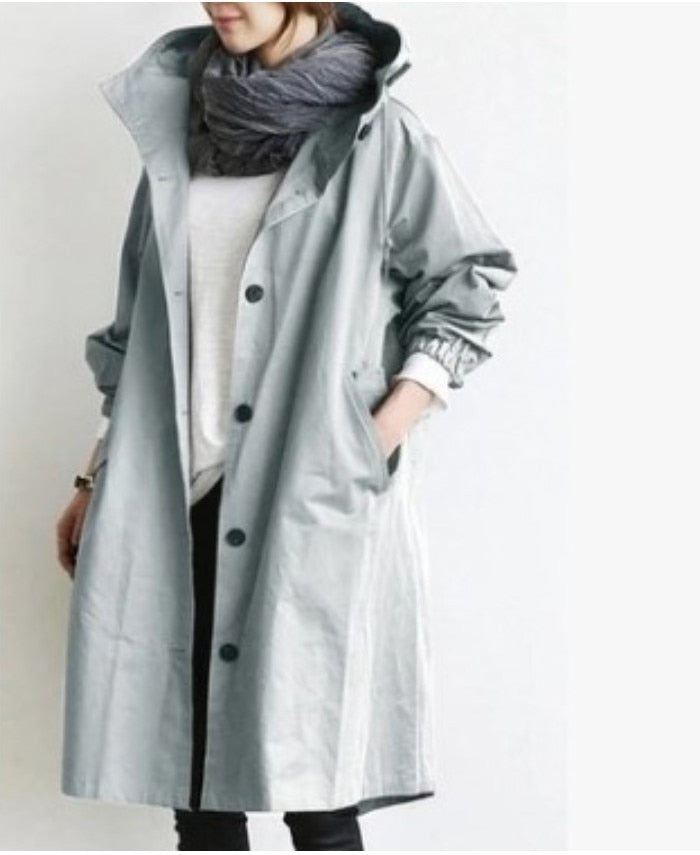 Fashion Womens Trench Coats Hooded Long Spring Autumn Windproof