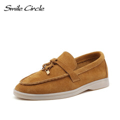 Smile Circle loafers Women Slip-On flats shoes Genuine Leather