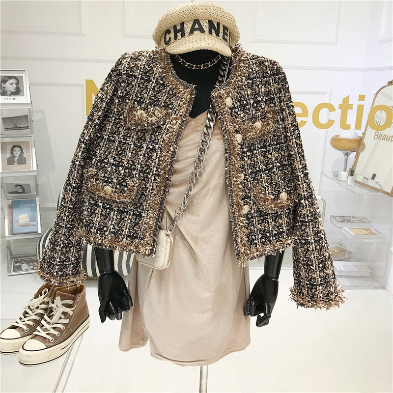 High-quality Temperament Ladies style tweed women short Jacket Women