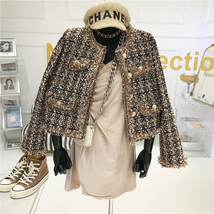 High-quality Temperament Ladies style tweed women short Jacket Women
