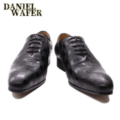 Luxury Italian Oxford Men Dress Shoes Fashion Hand-made Plaid