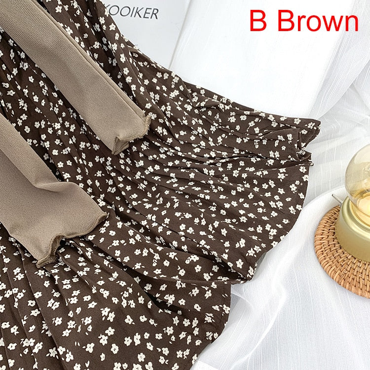 Fashion Elegant Vintage Leopard Print Pleated Skirt Elastic High Waist Long