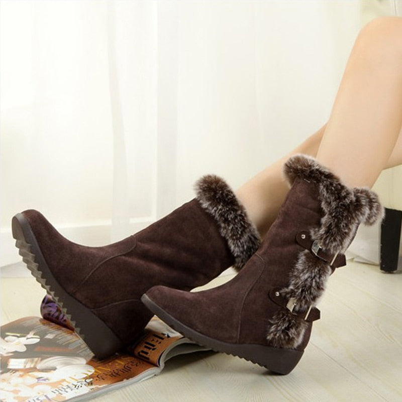 Winter Women Boots Casual Warm Fur Mid-Calf Boots shoes Women Slip-On