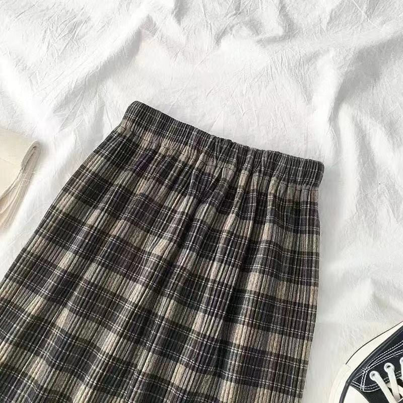 Woolen Winter Plus Size 3XL pleated plaid skirts Women Warm Vintage Long skirts