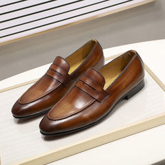 Size 6-13 Spring Autumn Mens Penny Loafers Genuine Leather Hand
