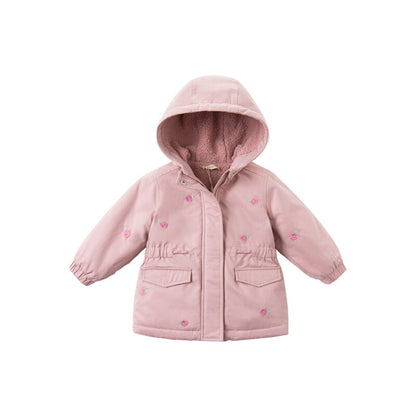 Winter Baby Girls Fashion floral embroidery padded hooded