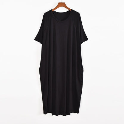 Plus Size 8XL 150kg Women Summer Modal Long Dress O Neck Short Sleeve Soft