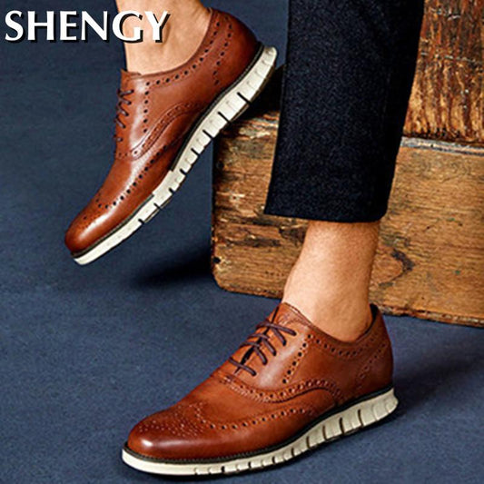 Men Dress Shoes Carved Falt Casual Shoes Man Leather Soft Bottom