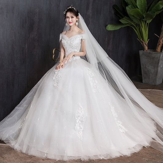 White Bridesmaid Dresses: Off The Shoulder Wedding Dress light Appliques Pearls