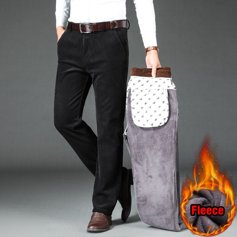 Winter Men Fleece Corduroy Pants Business Fashion Classic Style